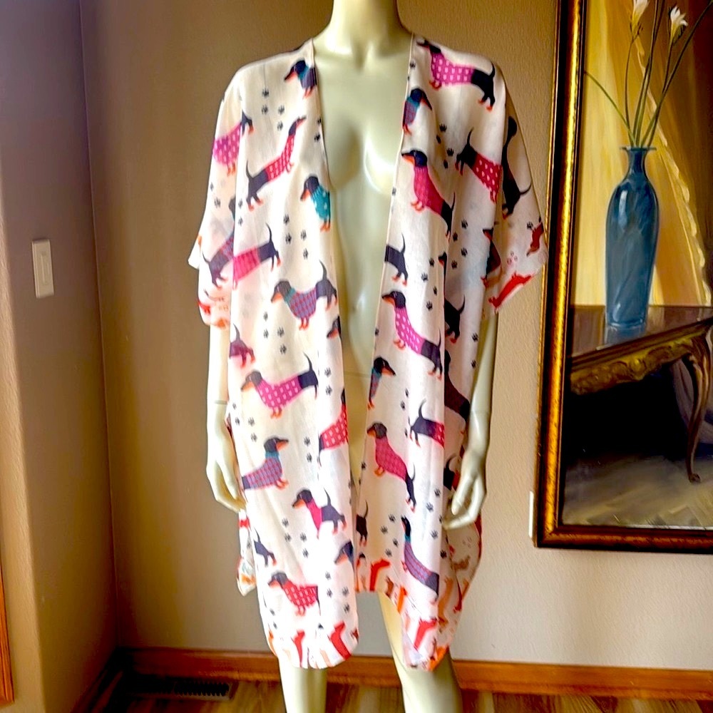 NEW Beige-Multi Dachshund Kimono ONE SIZE Cover-Up
